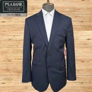 Jos A Bank Traveler Mens 44 Travel Tech Slim Navy Suit 44R-37